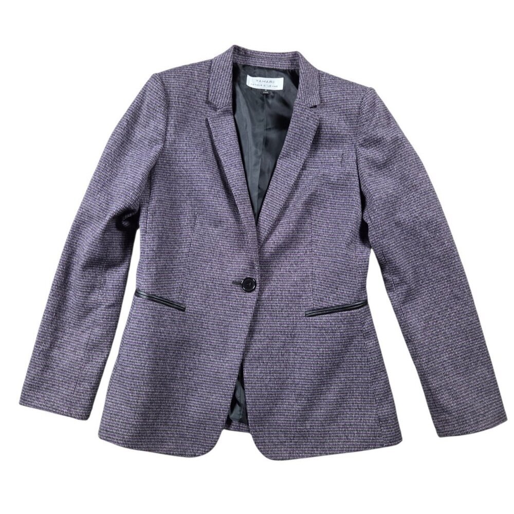 Tahari Blazer Womens 4 Purple Poly Brend Single Breast Lined Jacket Career Work
